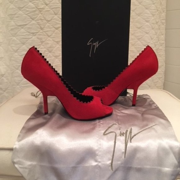 GIUSEPPE ZANOTTI red suede peep toe - Picture 2 of 5